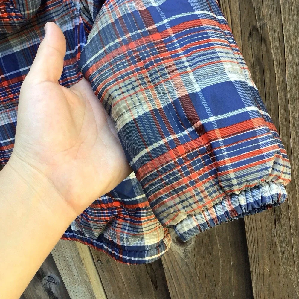 Patagonia Reversible Fleece Hooded Jacket Kids Plaid Blue Youth Toddler
